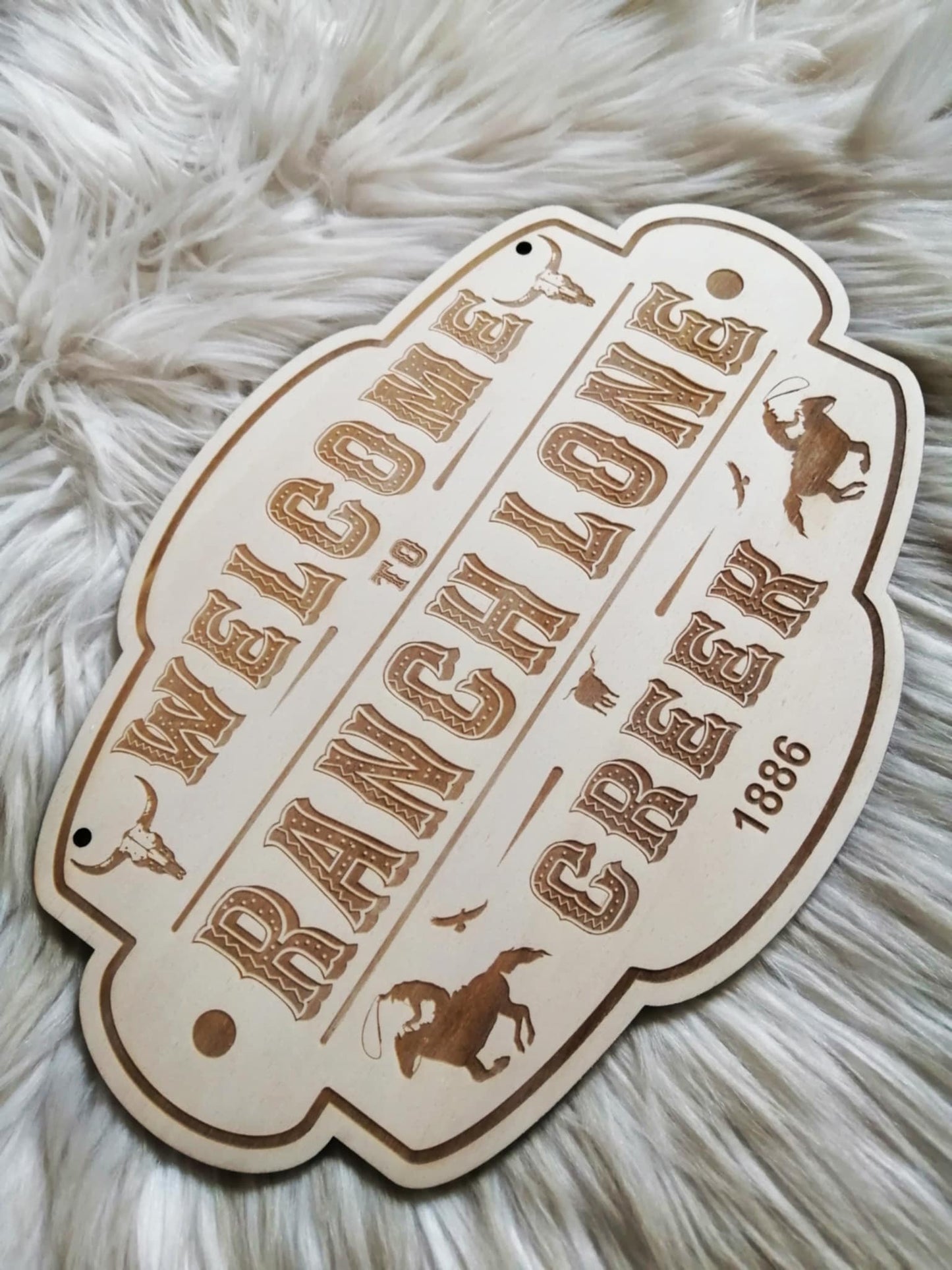 Enseigne bois western gravée – style cowboy ranch)