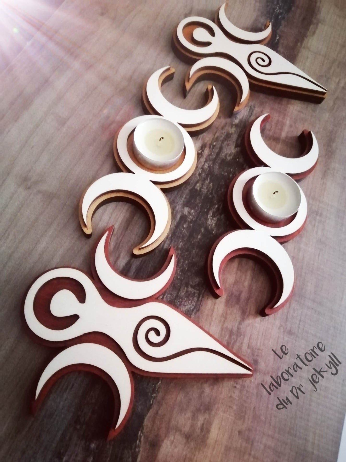 Bougeoir triple lune (chêne doré)