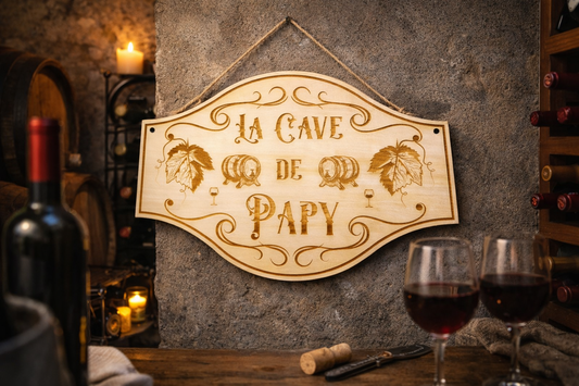 Plaque, pancarte Bois Personnalisée "La Cave de Papy/ Papa" – Gravure Artisanale pour Cave, Garage ou Atelier