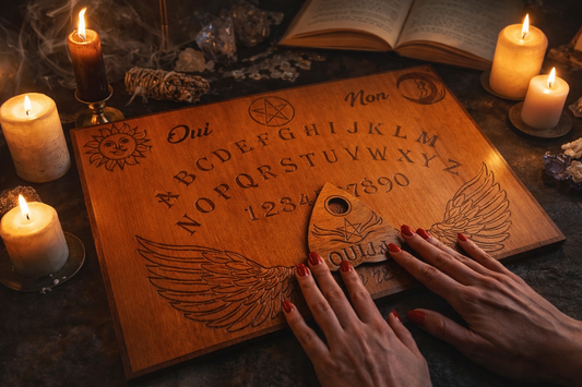 Ouija board Blanche en Bois Artisanale – Grand Format 49 × 33 cm – Spiritisme & Décoration Ésotérique