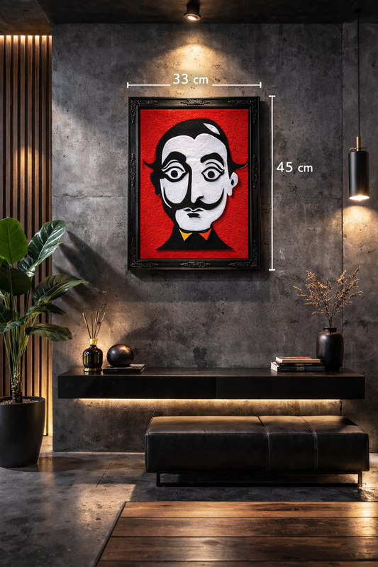 Portrait de Dali revisité en feutrine – Tableau mural artistique encadré 45x33 cm