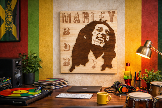 Bob Marley "Thug Life" , Tableau, poster, affiche, Découpe et Gravure sur Bois - Art Reggae Rasta - Déco Murale Vintage
