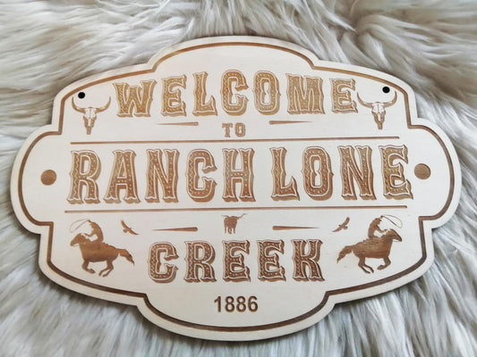 Plaque bois Welcome to Ranch Lone Creek – déco western rustique artisanale