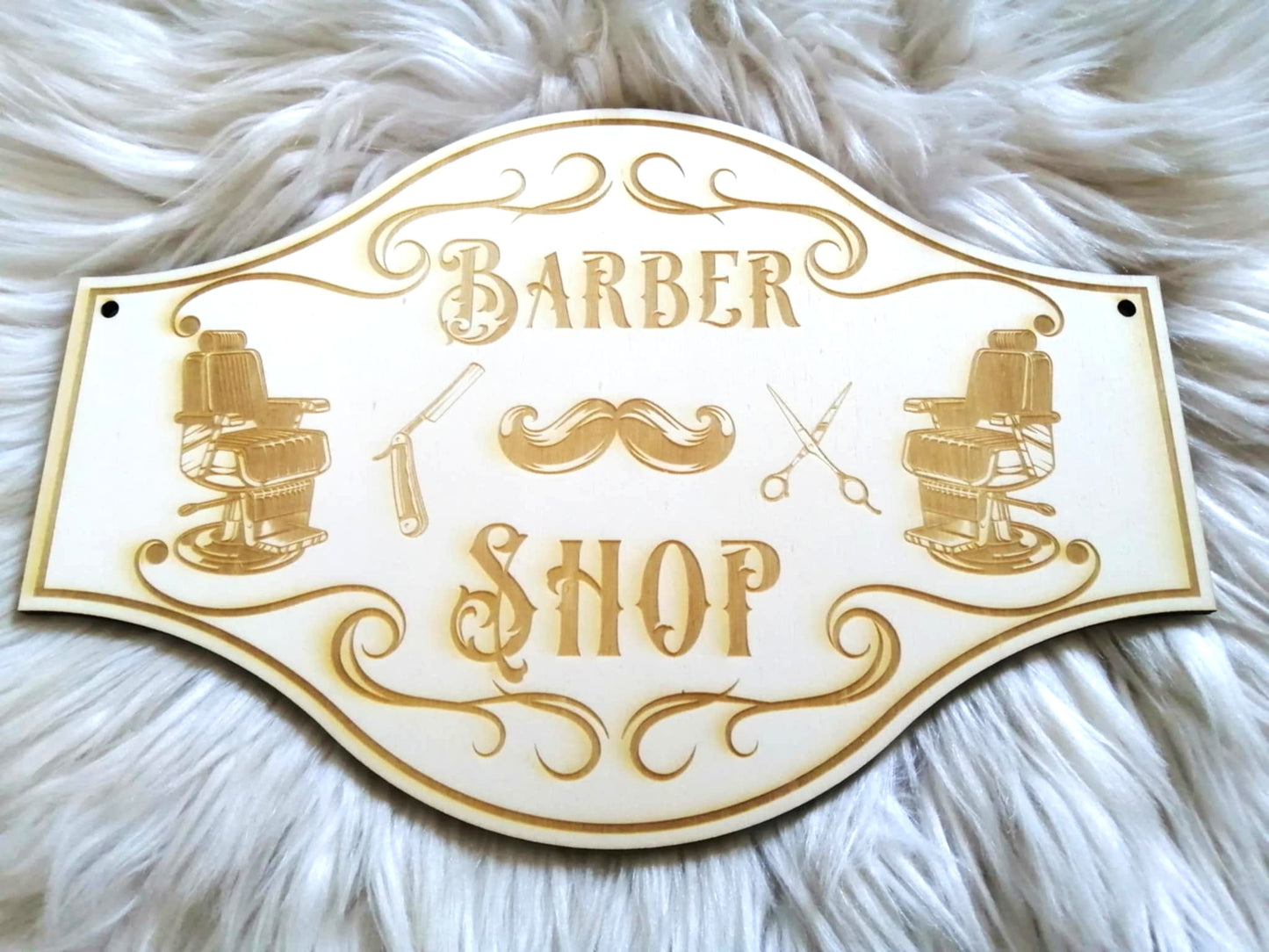 Plaque Barber Shop en bois gravé
