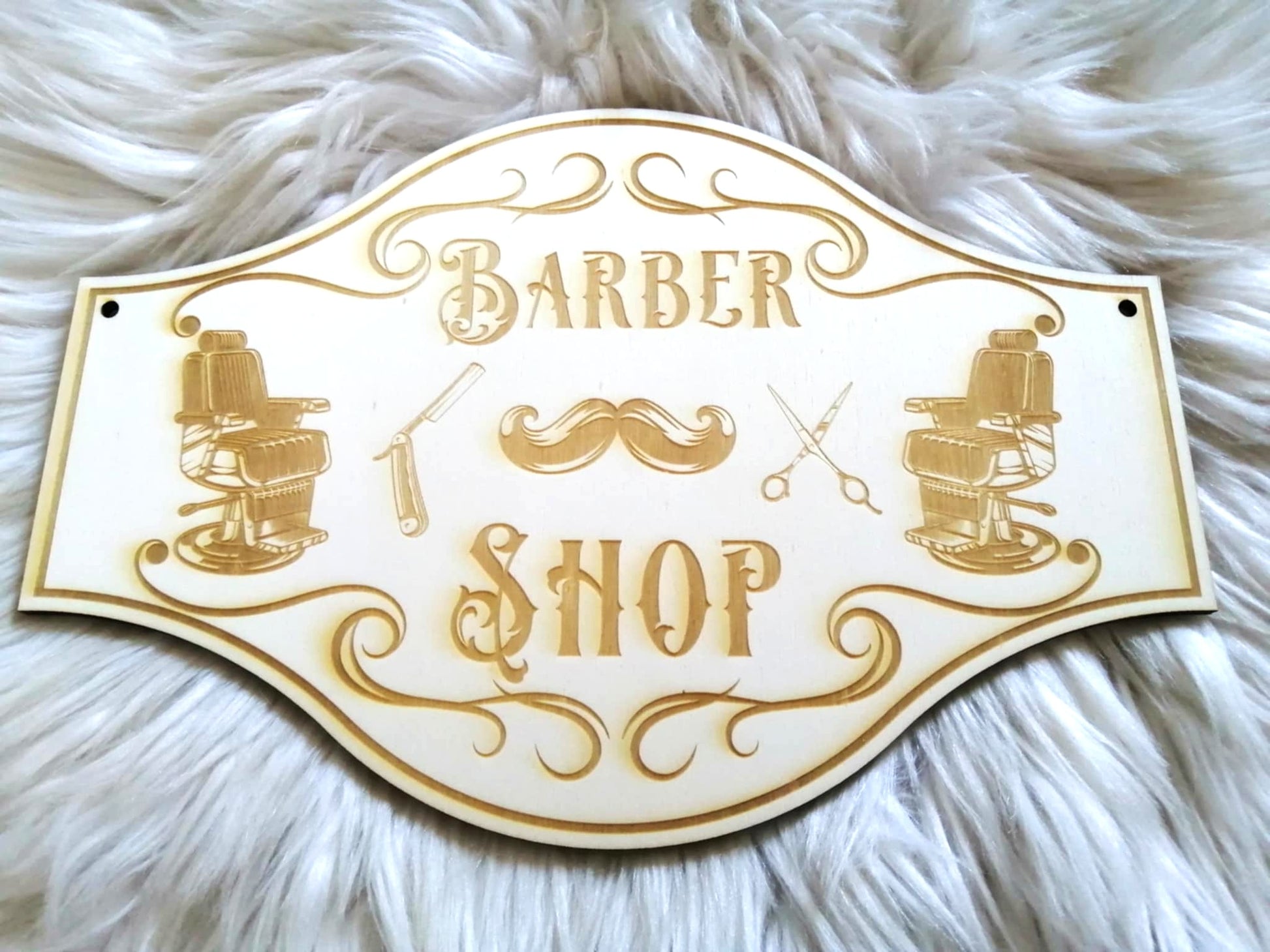 Plaque Barber Shop en bois gravé