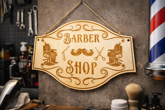 Plaque en bois Barber Shop – Gravure artisanale pour déco vintage de salon de coiffure homme