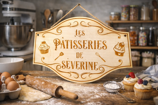 Plaque personnalisée bois – Les pâtisseries de Séverine – Cadeau gourmand