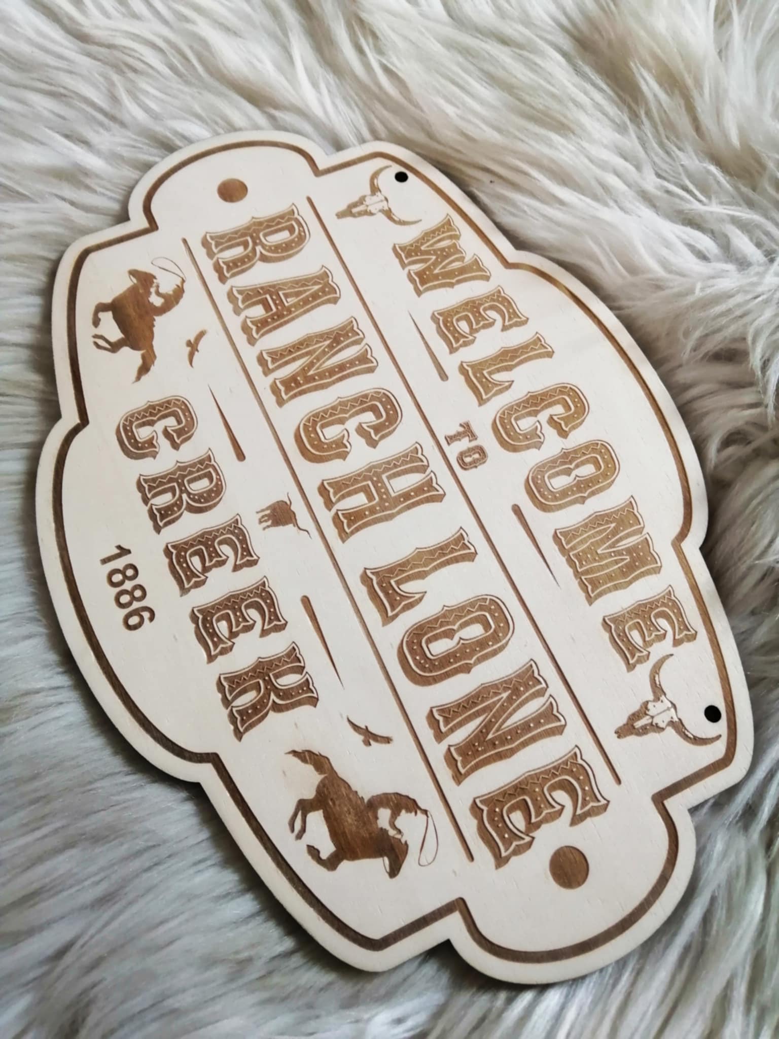 Enseigne rustique Welcome western en bois gravé)